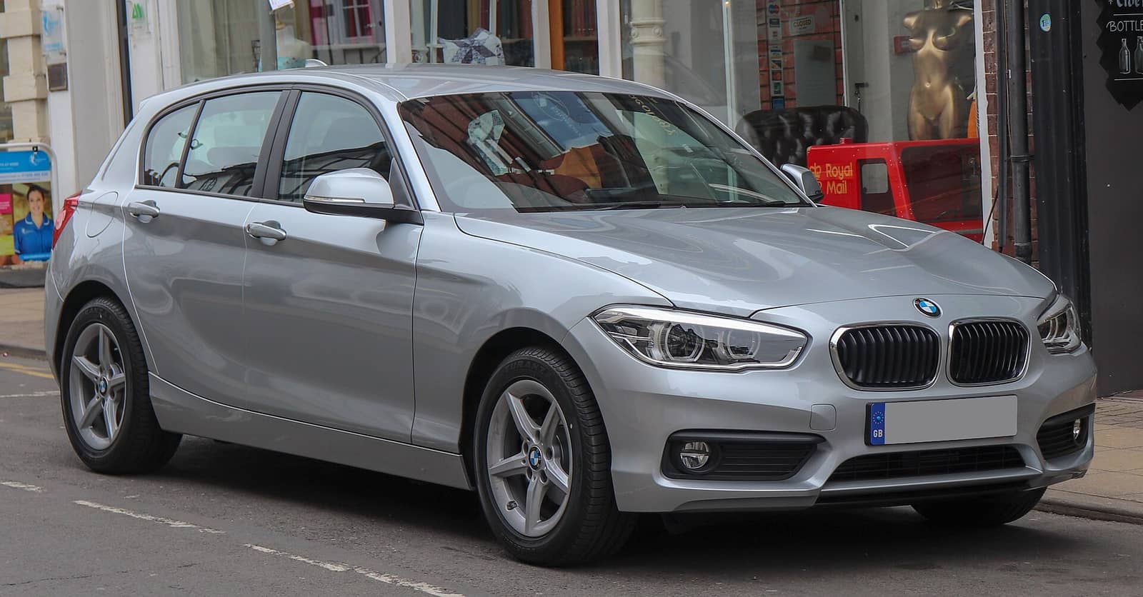 Silver BMW 116d SE Business, front three-quarter view